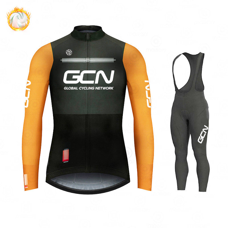 GCN Fleece Long Sleeve Cycling Jersey Cycling Jersey Running Winter New Series - Blue Force Sports
