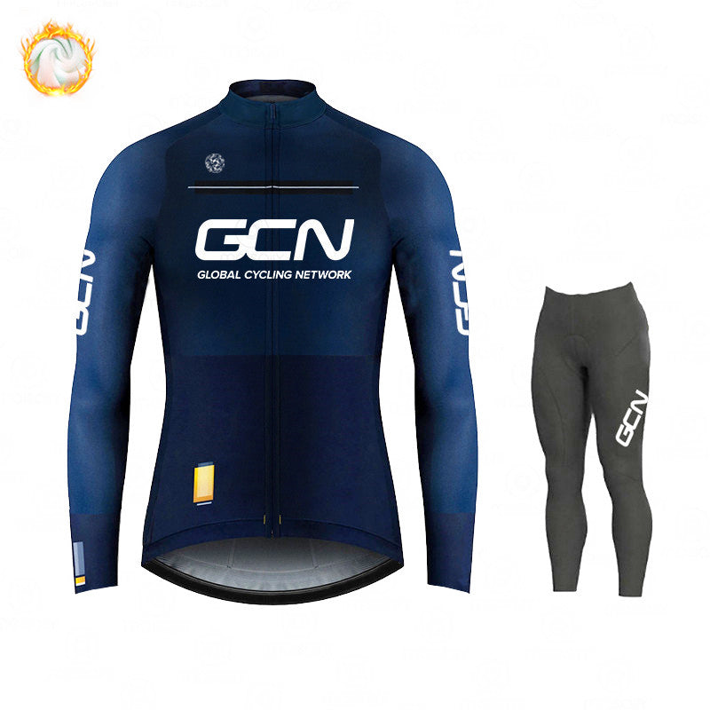 GCN Fleece Long Sleeve Cycling Jersey Cycling Jersey Running Winter New Series - Blue Force Sports