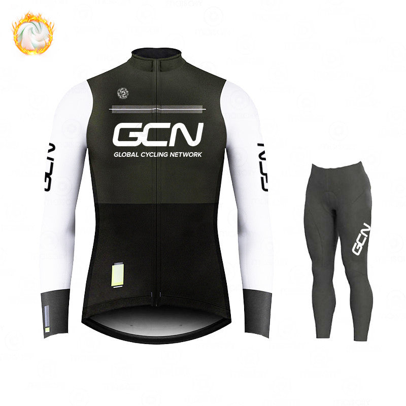 GCN Fleece Long Sleeve Cycling Jersey Cycling Jersey Running Winter New Series - Blue Force Sports
