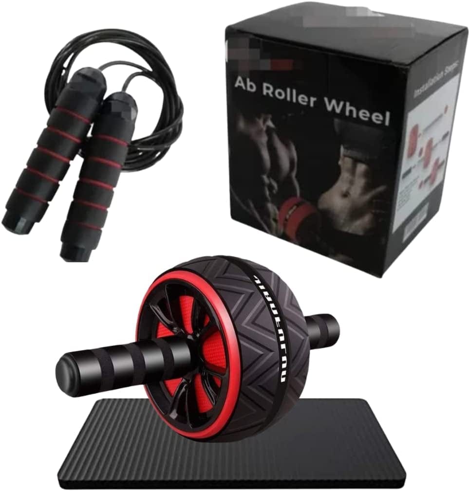 Ab Roller Wheel OL Fitness-Ab Wheel Roller for Core Workout-Easy Quick Assembly Ab Roller -Perfect Exercise Ab Workout Equipment-Strengthen Your Core Muscles-Premium Quality Jump Rope and Knee Mat