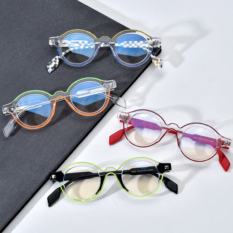 Color Blocking Fashionable Round Plate Eyeglass Frame