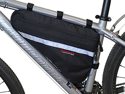 Bushwhacker Fargo Black - Large Triangle Bicycle Frame Bag W/ Reflective Trim Cycling Pack Bike under Seat Top Tube Bag Front Rear Accessories Crossbar